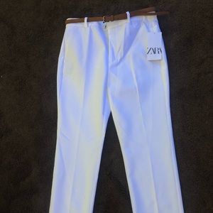 Zara Belted white chino pant